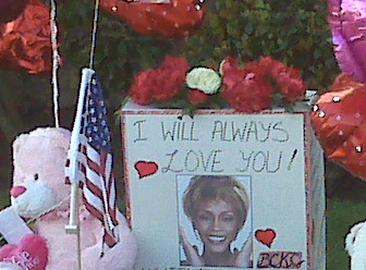 Whitney Houston, The Queen of Pop: Makeshift Memorial at the Beverly Hills Hotel Where She Was Found Dead in Her Hotel Room, Luxury Suite #434.